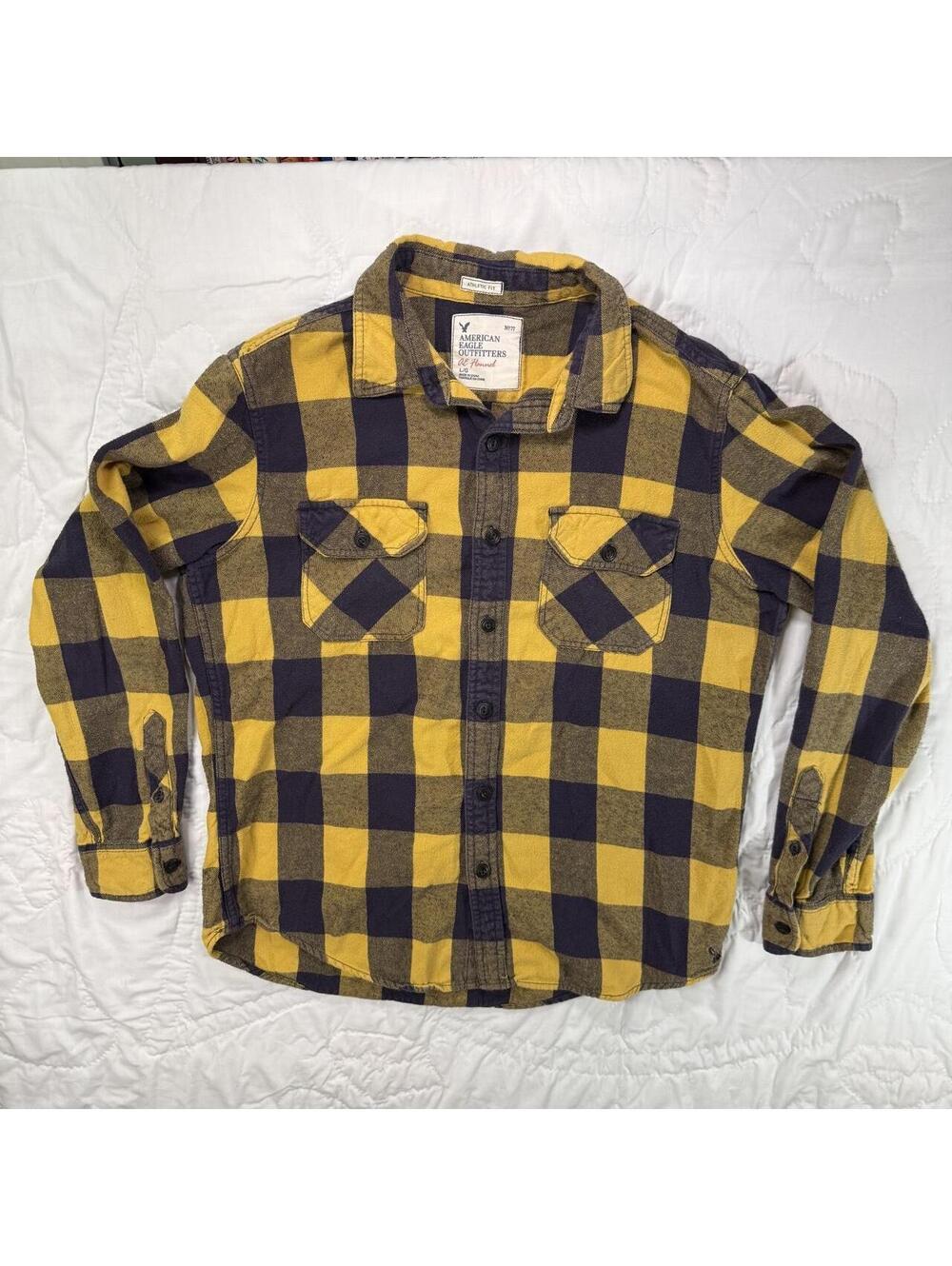 American Eagle Outfitters yellow plaid flannel shirt Size L